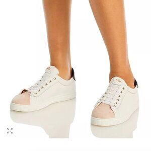AGL Women's Sade Low Top Sneakers White Tan green shoes 39 9 leather